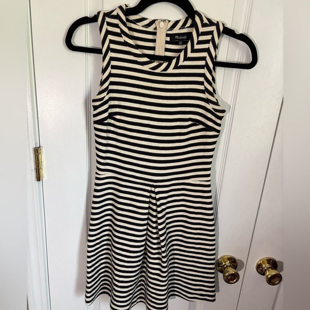 Madewell Black Cream Striped Sleeveless Knit Dress XXS